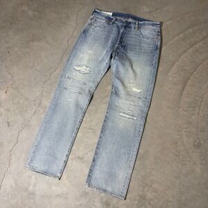 Levi's Premium 501 Original Jeans Mens‎ 34x32 Light Wash Distressed Baggy Denim